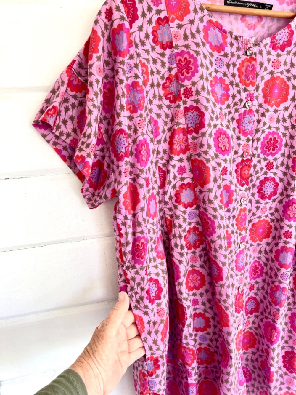 GUDRUN SJODEN Organic Cotton 'Suzani' Short Sleeve Button Tunic - L - Picture 5 of 12